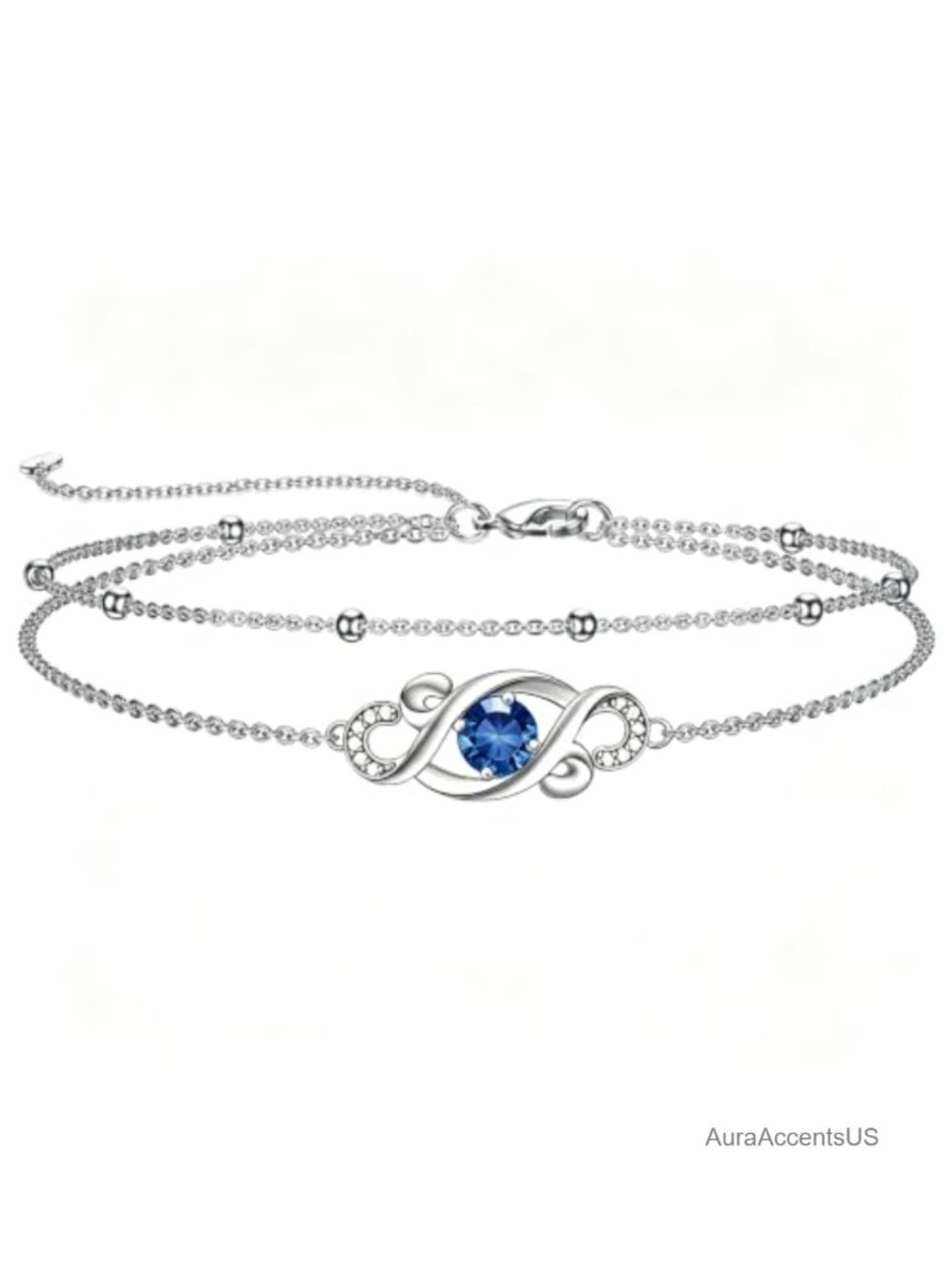 925 Sterling Silver Birthstone Infinity Bracelet Double Layered Adjustable